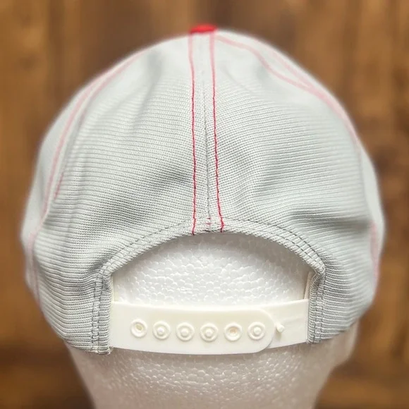 Vintage Halliburton Trucker Hat Snapback L 7 1/8 - 7 5/8 Red White Mesh USA Made - Picture 3 of 13